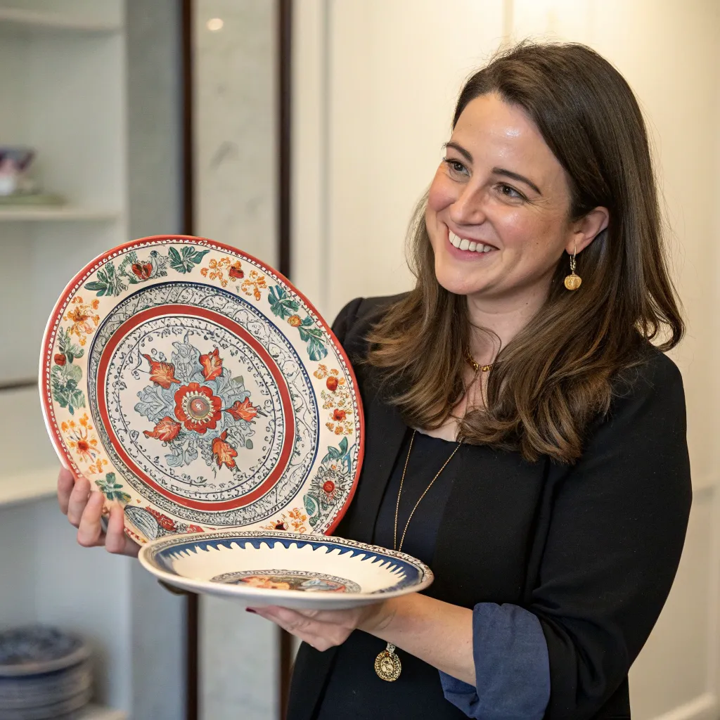 Emily Davis holding a plate from her collection